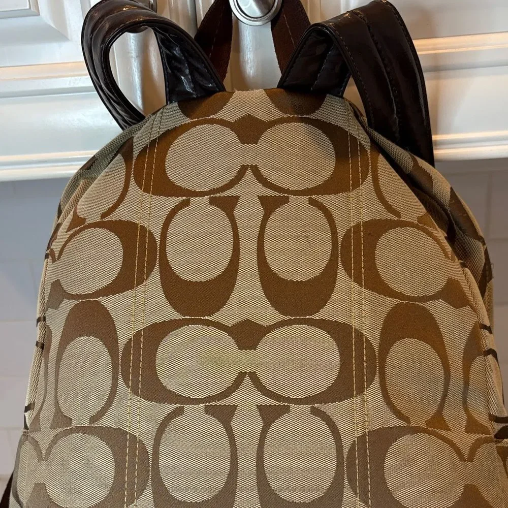 Coach Backpack Purse Vintage Jacquard Signature Logo Stripe Large Backpack - HTF
